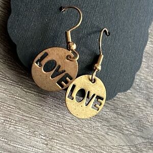 Love Round Gold Dangle Earrings